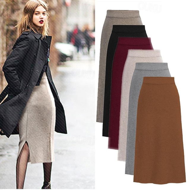 Solid Color Knit Skirts Bottoms main image 0