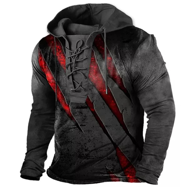  Men's Unisex Pullover Hoodie Sweatshirt Pullover Distressed Hoodie Black White Blue Purple Brown Hooded Color Block Graphic Prints Lace up Print Casual Daily Sports 3D Print Streetwear Designer Casual