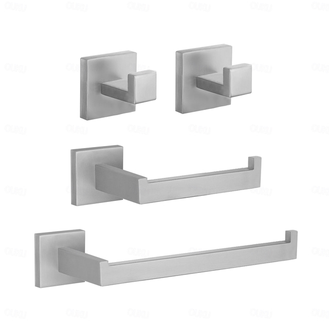  Bathroom Hardware Set 4 Pieces, SUS304 Stainless Steel Remodeled Wall Mounted Bathroom Accessories, Include 2 Robe Hook, 2 Towel Holder