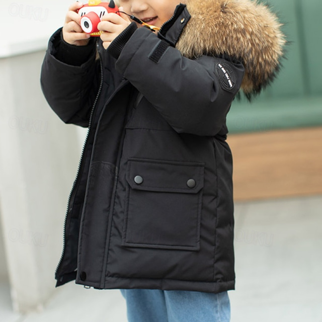  Boys' 3D Kids Puffer Jacket Plain Down Coat Puffer Jacket Long Sleeve Fall Winter Active Cool Kids 3-10 Years Vacation Daily Regular Fit