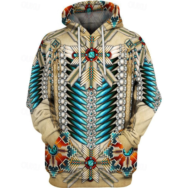  Miesten Tribaali Graafiset tulosteet Huppari Hupparit College Pullover-huppari Pitkähihainen Hupullinen collegepaita Hupullinen Katutyyli 3D-tulostus Urheilu ja ulkoilu Päivittäin Urheilu Ruskea Khaki