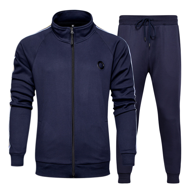 Men's 2 Piece Full Zip Tracksuit Sweatsuit Street Casual 2pcs Long Sleeve Thermal Warm Breathable Soft Gym Workout Running Jogging Sportswear Color Block Normal White Black Navy Blue Activewear
