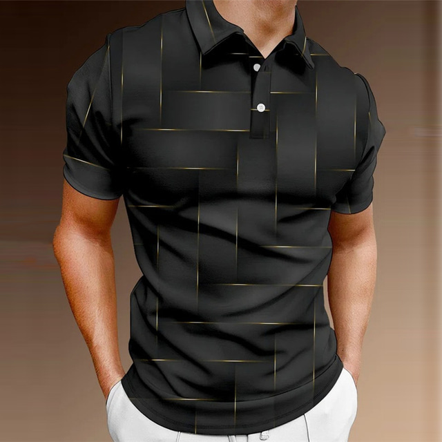  Voor heren POLO Shirt Golfshirt Geometrie Strijkijzer Groen Zwart blauw Wijn Marine Blauw 3D-afdrukken Buiten Straat Korte Mouw Button-omlaag Afdrukken Kleding Modieus Casual Ademend