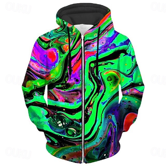  Hombre Estampados Pintada Sudadera Sudaderas Sudadera con capucha y cremallera completa Manga Larga Sudadera con capucha Con Capucha Ropa de calle Impresión 3D Deporte Diario Deportes Verde Trébol