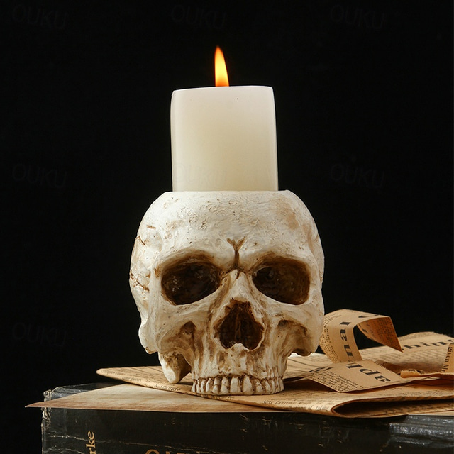  Suport pentru lumânări din rășină cu craniu de halloween - sfeșnic schelet decor pentru Halloween (nu include cande)