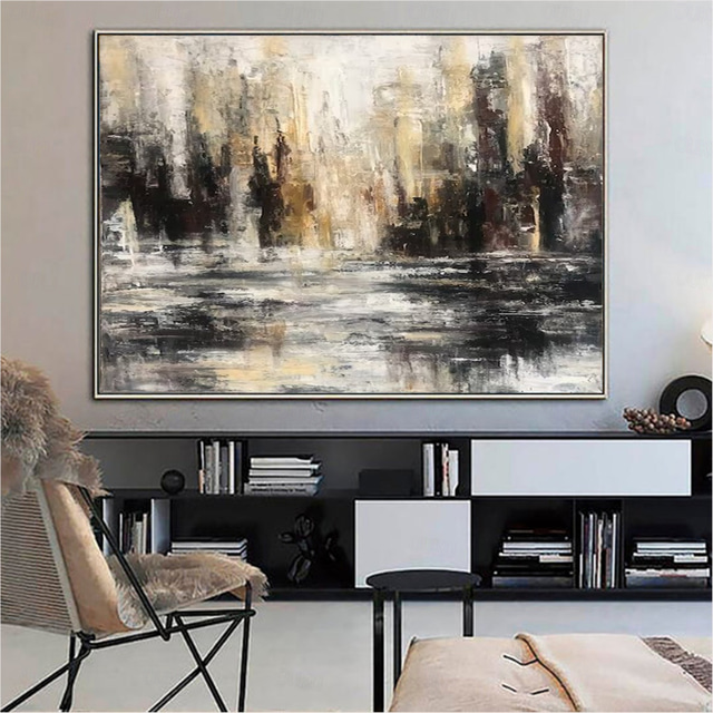 Handmade Oil Painting Canvas Wall Art Decor Abstract Knife Painting Landscape Black For Home Decor Rolled Frameless Unstretched Painting