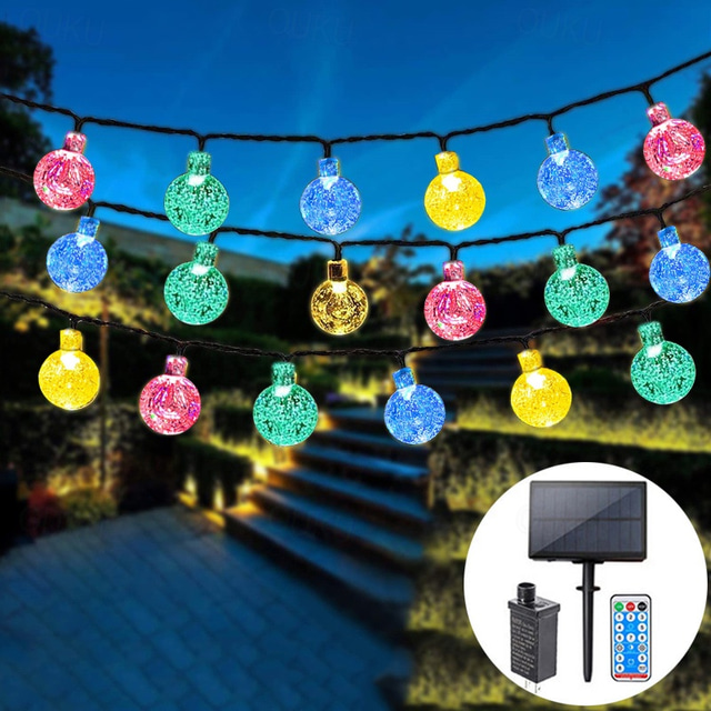  Guirlande lumineuse solaire à LED, 10 m/20 m/30 m/50 m, lumières acryliques étanches pour l'extérieur avec télécommande, plug-in pour les vacances de Noël, les fêtes,&décoration de jardin prise