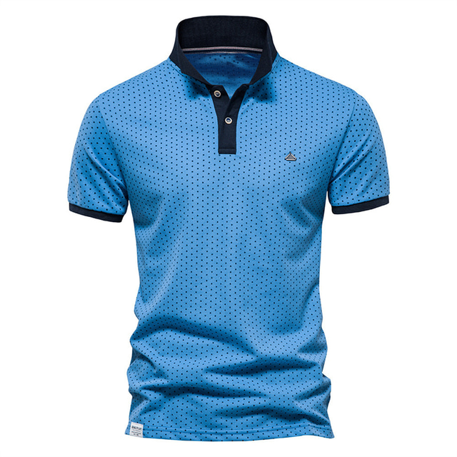  Men's Polo Shirt Golf Shirt Street Casual Polo Collar Short Sleeve Casual Comfortable Polka Dot Button Front Button-Down Summer Spring Regular Fit White Yellow Green Light Blue Polo Shirt