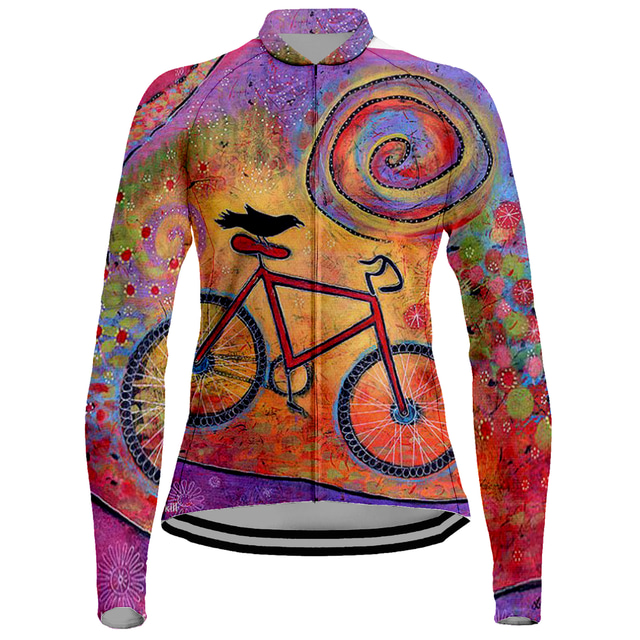  Women's Cycling Jersey Long Sleeve Bike Jersey Top with 3 Rear Pockets Mountain Bike MTB Road Bike Cycling Breathable Quick Dry Moisture Wicking Reflective Strips White Yellow Pink Dog Sports