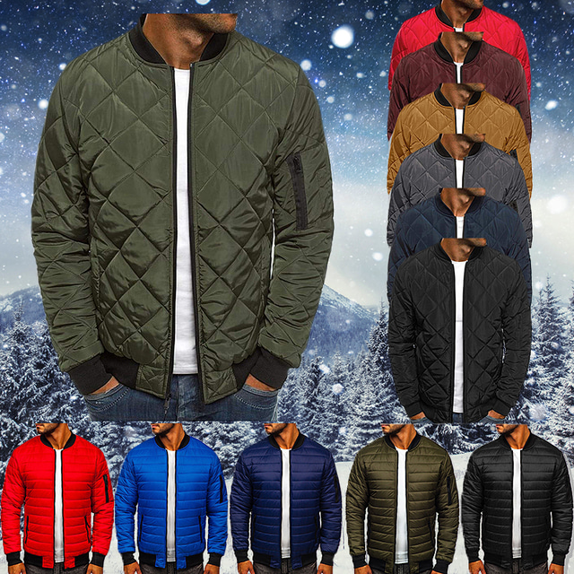 Men's Puffer Jacket Winter Jacket Quilted Jacket Winter Coat Padded Warm Casual Classic & Timeless Jacket Outerwear Solid Color Navy Wine Red ArmyGreen