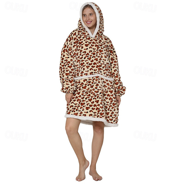  Adults' Character Oversized Hoodie Blanket Wearable Blanket With Pocket Milk Cow Leopard Onesie Pajamas Kigurumi Pajamas For Men and Women Carnival Masquerade Cartoon