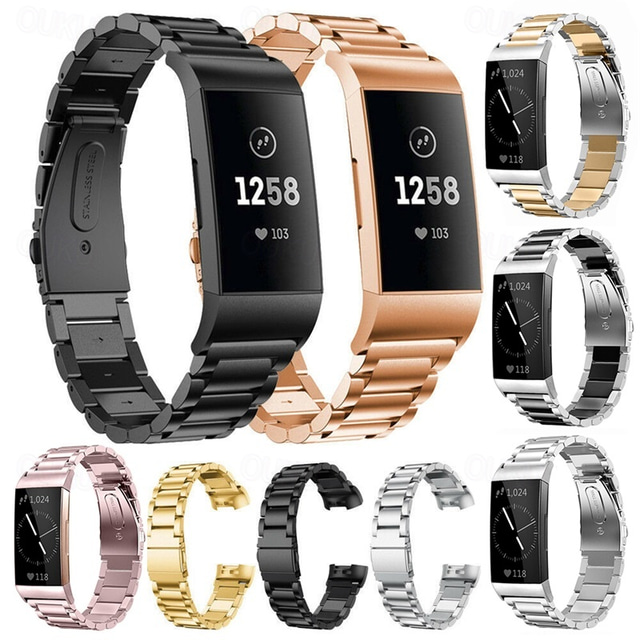  Smart Watch Band Compatible with Fitbit Charge 4 / Charge 3 / Charge 3 SE Stainless Steel Smartwatch Strap Quick Release Rugged Luxury Link Bracelet Replacement  Wristband