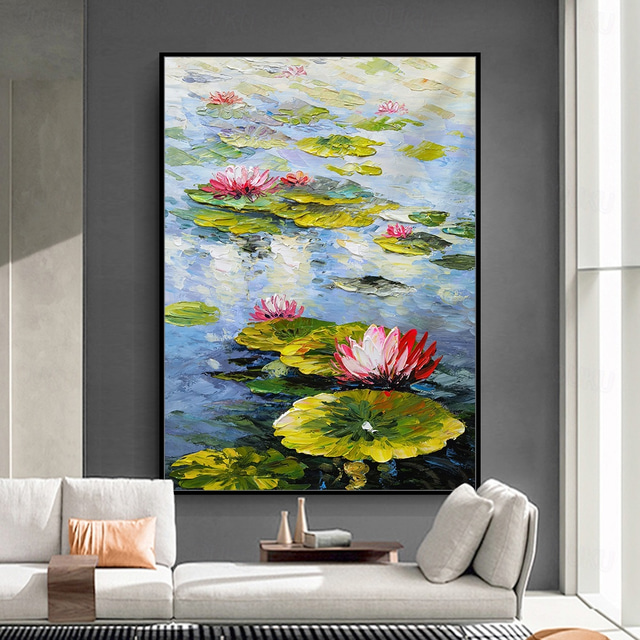 Mintura Handmade Water Lily Oil Paintings On Canvas Wall Art Decoration ...