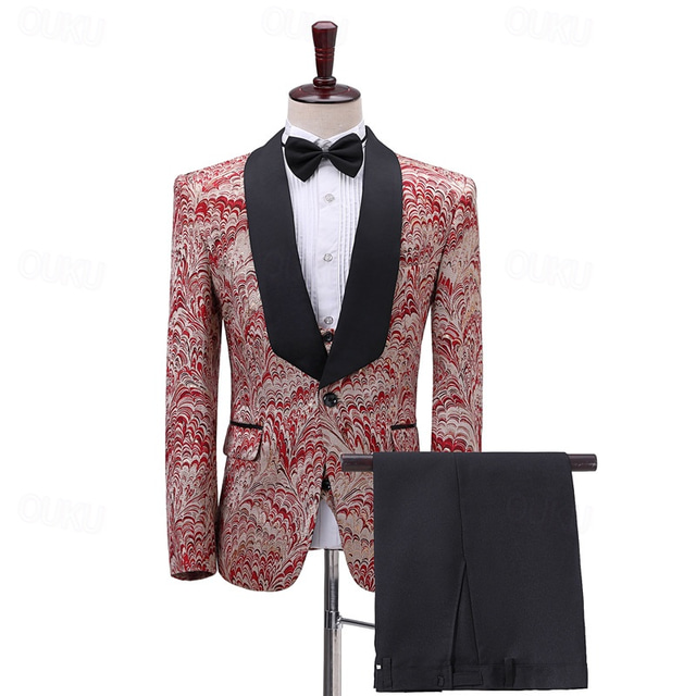  1920s Slim Fit Three Piece Suit Shawl Lapel The Great Gatsby Gentleman Gangster Men's Jacquard Christmas Wedding Party Prom Coat