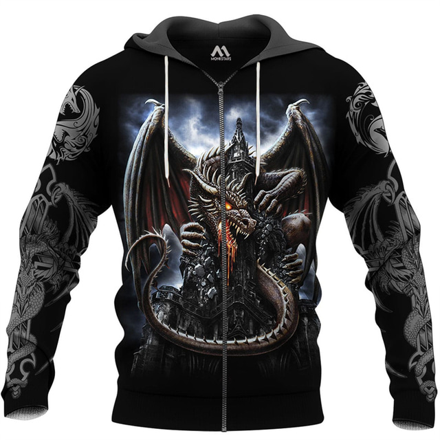  Men's Dragon Graphic Prints Hoodie Hoodies Sweatshirt Full Zip Hoodie Long Sleeve Hooded Sweatshirt Hooded Streetwear 3D Print Sports & Outdoor Daily Sports Wine Red Red+Gray Zipper Print Spring