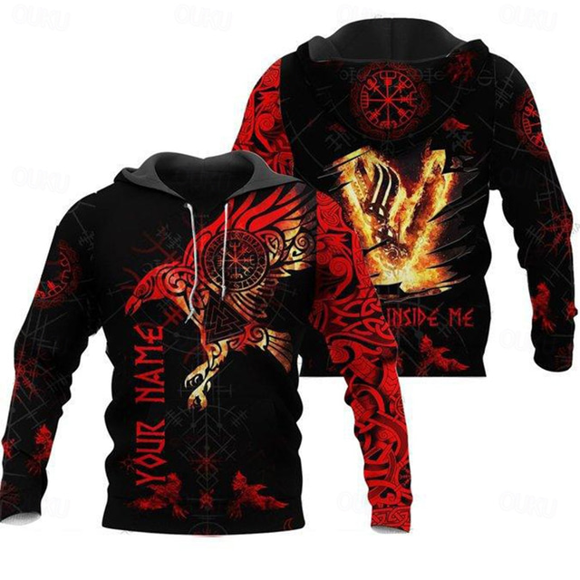  Vikings Warriors Viking Tattoo Hoodie Cartoon Manga Anime 3D Front Pocket Graphic For Couple's Men's Women's Adults' 3D Print Casual Daily