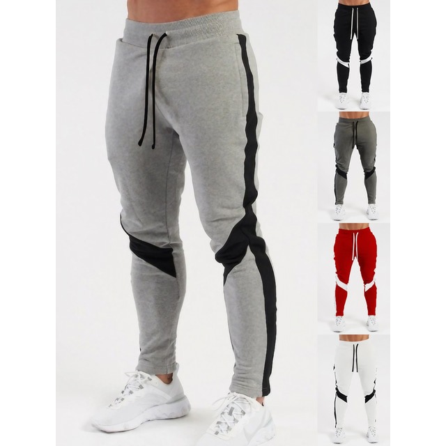  Men's Joggers Sweatpants Pocket Drawstring High Waist Bottoms Outdoor Athleisure Winter Cotton Breathable Quick Dry Moisture Wicking Running Walking Jogging Sportswear Activewear Color Block White