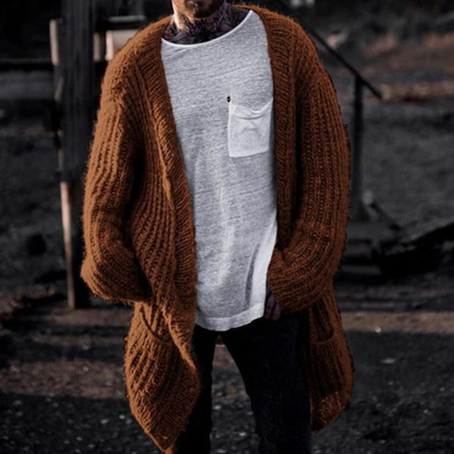  Men's Sweater Cardigan Sweater Ribbed Knit Cropped Knitted Plain V Neck Warm Ups Modern Contemporary Daily Wear Going out Clothing Apparel Fall & Winter Black Brown M L XL