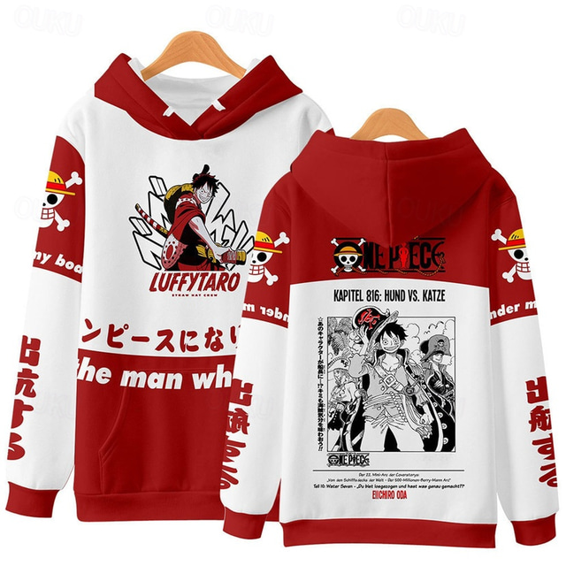  One Piece Film: Roșu Monkey D. Luffy Hanorac cu Glugă Desen animat Manga Anime #D Buzunar frontal Grafică Pentru Pentru cupluri Bărbați Pentru femei Adulți Imprimare 3D Casul / Zilnic