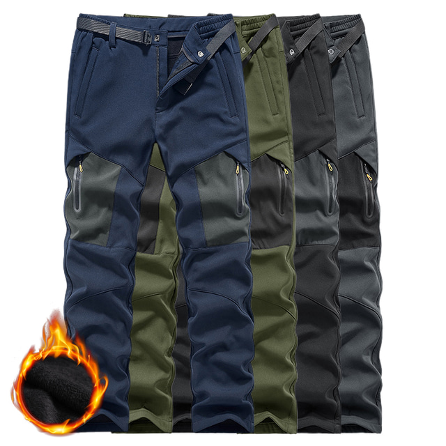  Men's Hiking Pants Trousers Softshell Pants Winter Outdoor Thermal Warm Waterproof Windproof Fleece Lining Pants / Trousers Black Navy Blue Fleece Camping / Hiking Hunting Ski / Snowboard L XL 2XL