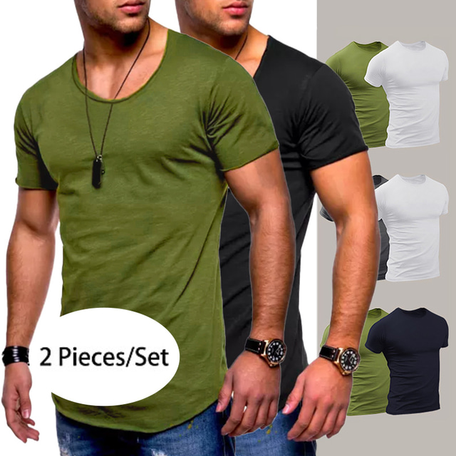  t-skjorte med rund hals for menn ensfarget hvit&blå hvit grønn svart+armygrønn marineblå+svart mørkegrå+armygrønt trykk fritidsklær kortermet ferie klær sportsmote