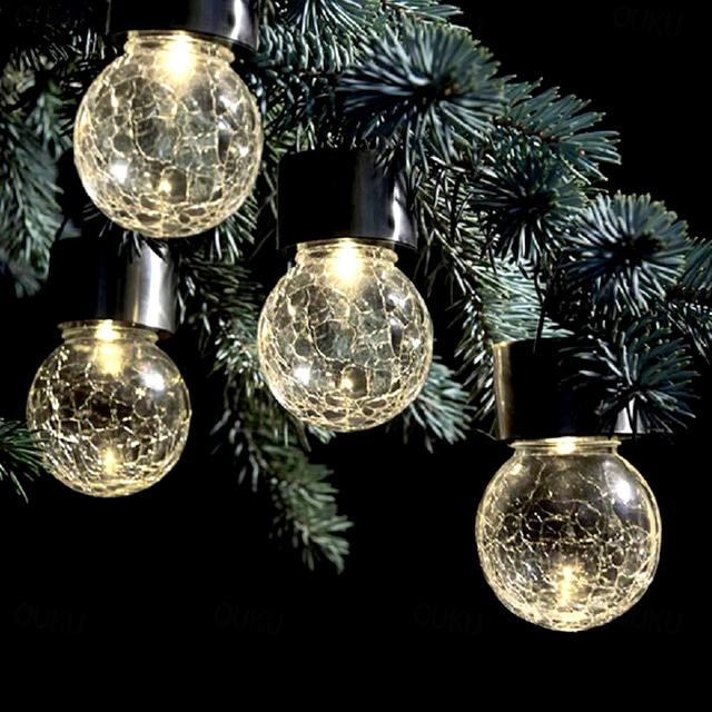  Christmas Outdoor Cracked Glass Solar Lights, Solar Garden Lights Waterproof LED Hanging Globe Lights for Christmas Outdoor Garden & Patio Christmas Decor