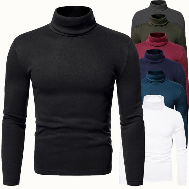  Men's T shirt Tee Turtleneck shirt Long Sleeve Shirt Rolled collar Casual Long Sleeve Clothing Apparel Distressed Essential