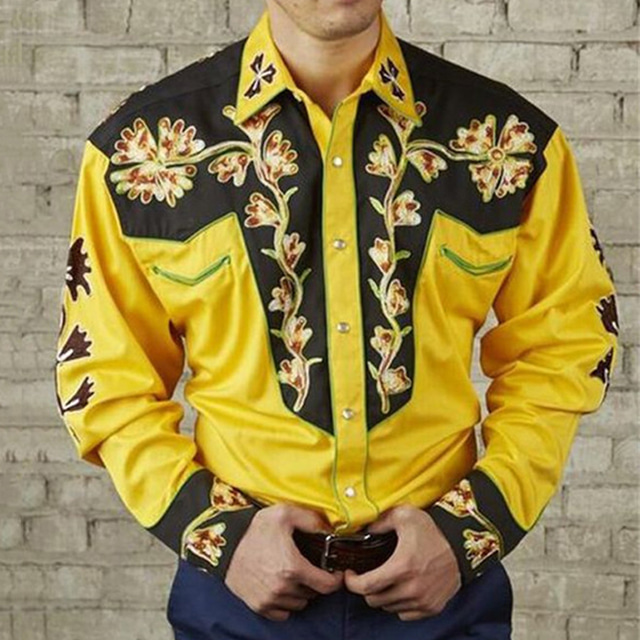  Męskie Koszula Koszula westernowa Kwiaty Wzory graficzne Wieczorne Żółty Czerwony Fioletowy Zielony Niebieski + niebieski Druk 3D Na zewnątrz Ulica Długi rękaw Nadruk Przycisk w dół Odzież Moda