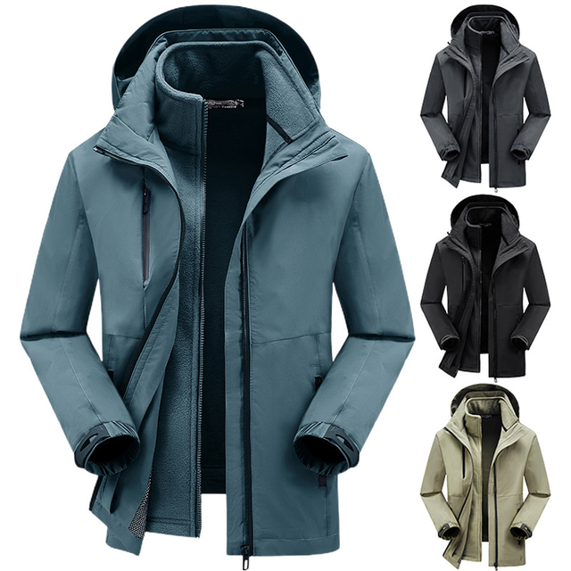  Муж. Куртка для туризма и прогулок Зима на открытом воздухе С защитой от ветра Multi-карманный Съемный капюшон сохраняющий тепло Куртки 3-в-1 Скрытая молния полной длины