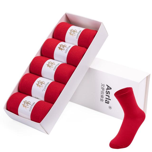  Men's 5 Pairs Socks Sport Socks / Athletic Socks Crew Socks Casual Socks Red Color Cotton Solid Colored Casual Daily Sports Medium Spring, Fall, Winter, Summer Fashion Comfort