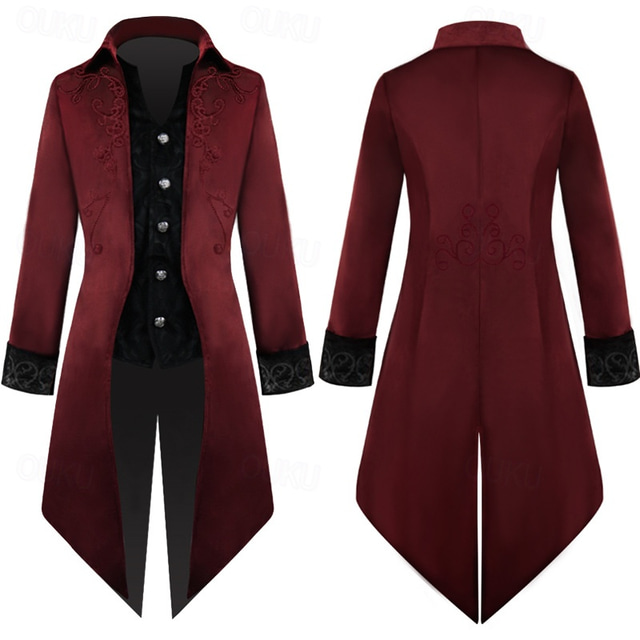  Retro Vintage Punk & Gothic Medieval Coat Tailcoat Prince Nobleman Jacquard Men's Royal Steampunk Masquerade Party Adults Coat