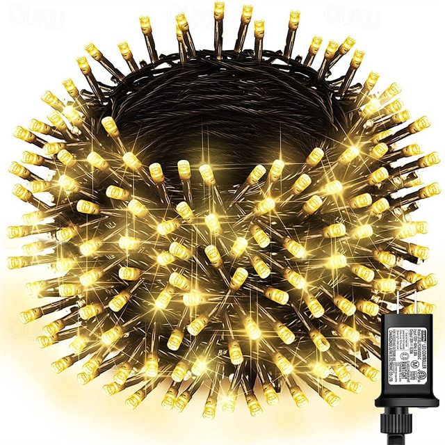  kültéri karácsonyfa lámpák, vízálló 10-100m-es led csillogó zsinóros lámpa 8 móddal, plug-in karácsonyi tündérlámpák, karácsonyi ablak zöld drót ünnepi dekoráció