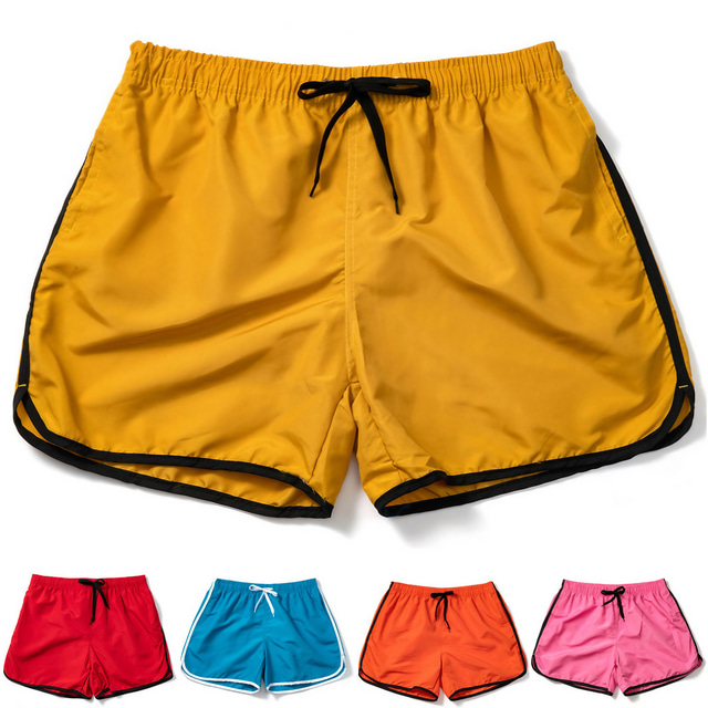  Men's Swim Shorts Swim Trunks Board Shorts Pocket Drawstring Elastic Waist Solid Color Comfort Breathable Short Casual Daily Fashion Streetwear Blue Pink