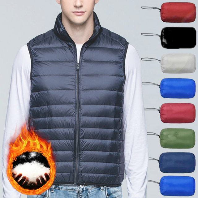  Men's Puffer Jacket Down Vest Cotton Winter Outdoor Thermal Warm Packable Breathable Lightweight Top Skiing Hunting Fishing Wine Red Black Army Green Navy Blue Light Grey