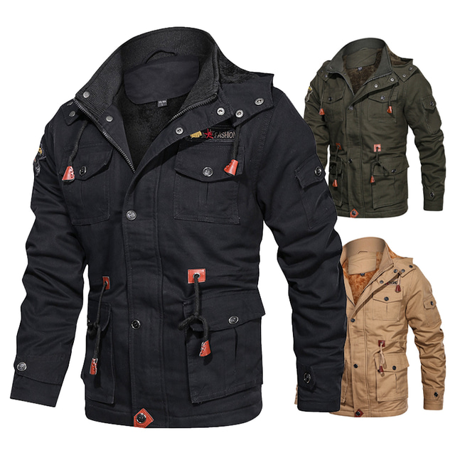  мужская куртка с капюшоном военная тактическая куртка походная флисовая куртка зимняя теплая утепленная ветровка хлопковая парка с капюшоном ветрозащитная дышащая верхняя одежда на молнии зимняя куртка охота