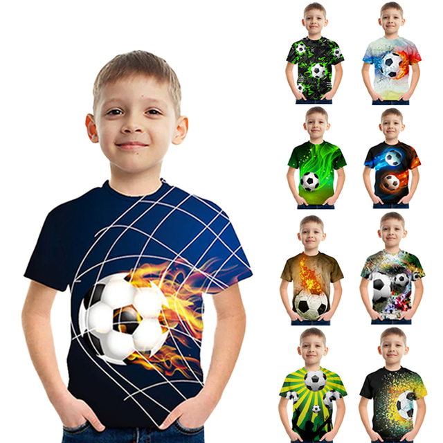  Pojkar 3D Färgblock Fotboll T-shirt Kortärmad 3D-tryck Sommar Aktiv söt stil Streetwear Polyester Konstsilke Barn 3-12 år Skola Utomhus Dagligen