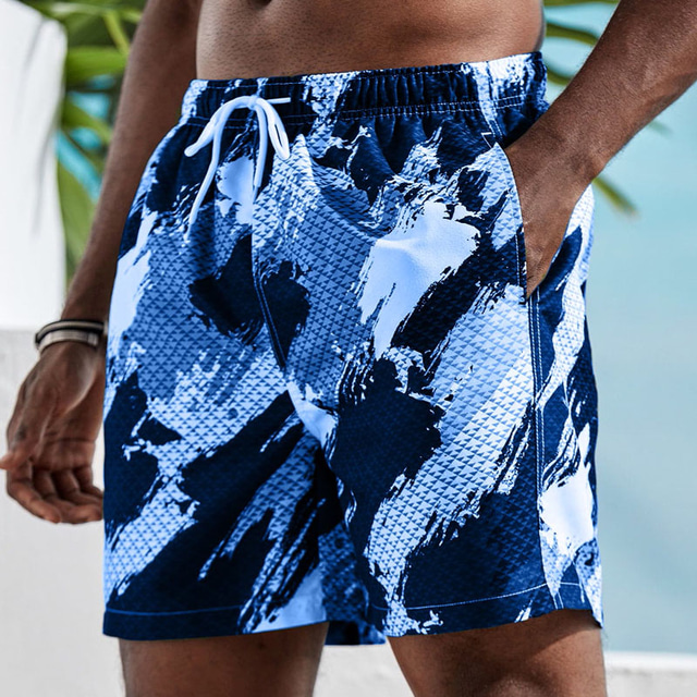  Herr Badshorts Bermudashorts Boardshorts Beach Shorts Snörning Elastisk midja 3D-utskrift Grafisk Färgblock Andningsfunktion Mjuk Kort Ledigt Dagligen Helgdag Boho Streetwear Svart Blå Microelastisk