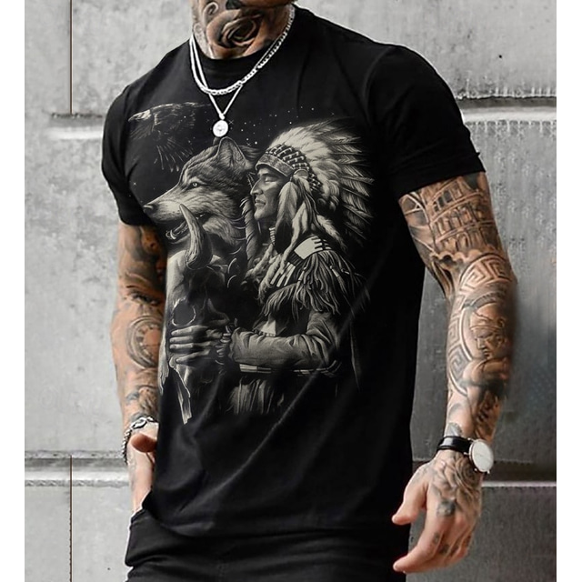  American Indian Wolf Native American T-shirt Anime Cartoon Anime 3D Classic Street Style For Couple's Men's Women's Adults' 3D Print