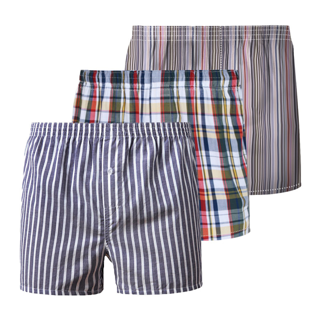  Men's 1PC Boxer Briefs Boxers Underwear Cotton Breathable Soft Stripe Fashion Black And White Red,Blue,Purple