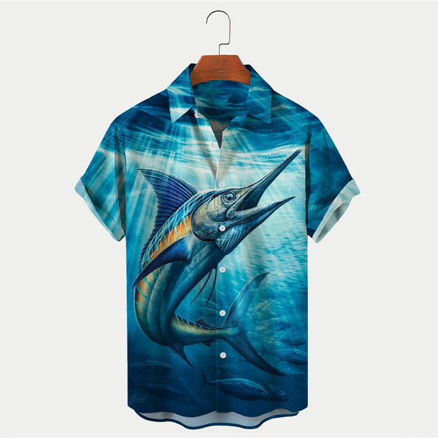  Men's Animal Fish Seascape Pattern Shirt Summer Hawaiian Shirt Aloha Shirt Short Sleeves Shirt Turndown Fashion Designer Casual Outdoor Street Casual Blue S M L
