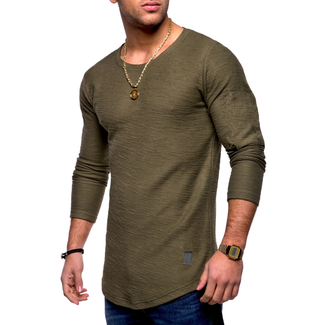  Men's T shirt Tee Long Sleeve Solid Color Crew Neck White Black Light gray Dark Gray Red Casual Daily Tops Cotton Fashion Lightweight Muscle Slim Fit