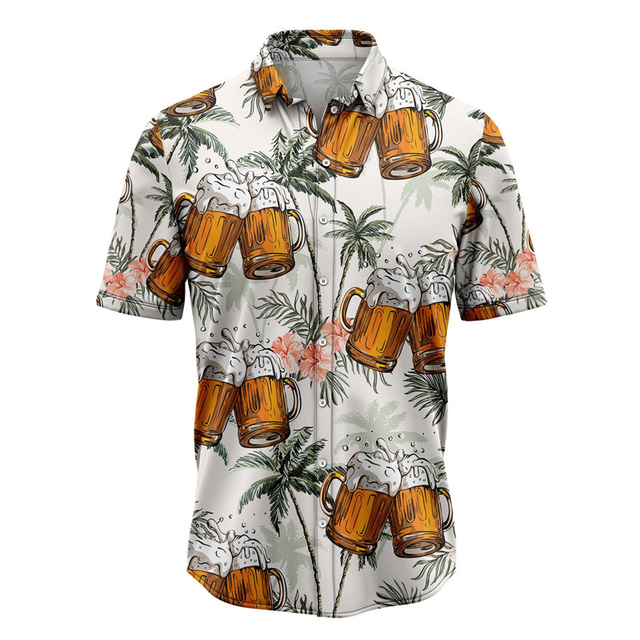  Homens Estampas Abstratas Cerveja Folhas Camisa Social Camisa havaiana Camiseta Aloha Manga Curta Tropical Moda Havaiana Rua Casual Havaiana Verão Primavera Aberto para a Lateral Imprimir Botão para