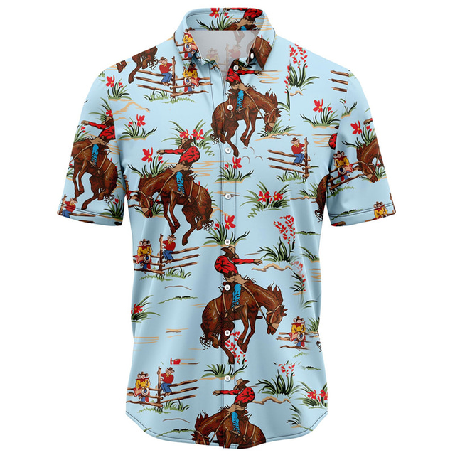  Kentucky Derby Férfi Tehenészfiú Ing Hawaii ing Aloha ing Rövid ujjú Ing Térfogatcsökkenés Szüret Tropikus Divat Utca Hétköznapi Hawaii Medence S M L