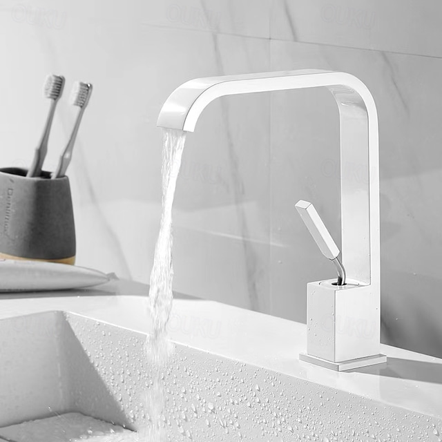  Waterfall Bathroom Sink Mixer Faucet, Monobloc Basin Taps Single Handle Wash Basin Faucets with Hot and Cold Hose Vessel Water Brass Tap Deck Mounted