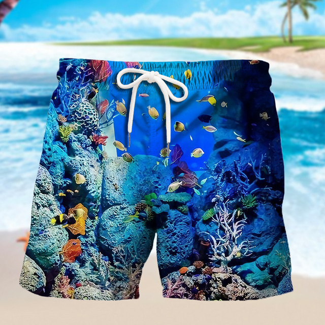  Hombre Pantalones de Natación Boxers de Natación Pantalones de Surf Correa Cintura elástica Impresión 3D Graphic Animal Oceano Transpirable Suave Corto Casual Diario Festivos Boho Ropa de calle Azul