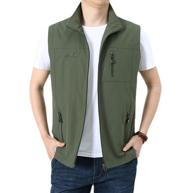  Men's Fishing Vest Hiking Vest Military Tactical Jacket Sleeveless Jacket Coat Top Outdoor Multi-Pockets Breathable Quick Dry Lightweight Zipper Sporty Polyester Black Army Green Khaki Hunting