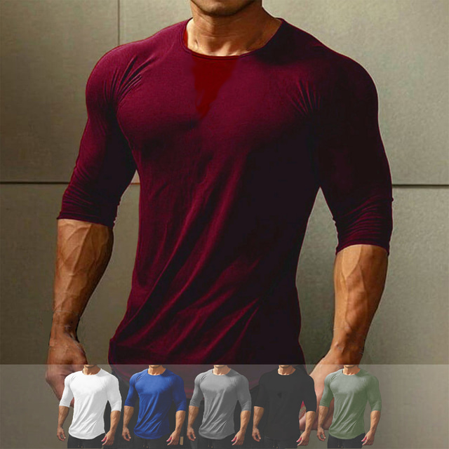  Men's Workout Shirt Running Shirt Patchwork Long Sleeve Top Athletic Athleisure Winter Breathable Quick Dry Soft Running Jogging Training Sportswear Activewear Solid Colored Wine Red Black Army Green