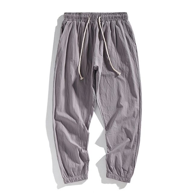  Men's Joggers Linen Pants Trousers Summer Pants Pocket Drawstring Elastic Waist Plain Comfort Breathable Full Length Casual Daily Holiday Linen / Cotton Blend Fashion Classic Black White