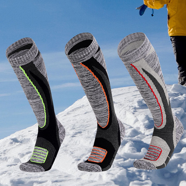  Men's Hiking Socks Ski Socks Sports Socks Winter Outdoor Windproof Warm Breathable Quick Dry Socks Cotton Polyester Black Red Light Grey for Hunting Ski / Snowboard Fishing
