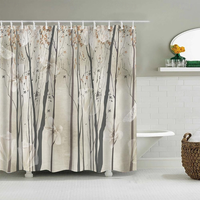  Shower Curtain, Green Shower Curtains for Bathroom, 3D Printing Washable Waterproof Cloth Plant Leaf Fabric Shower Curtain with 12 Hooks